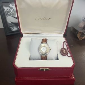 Vintage Must de Cartier 21 men’s watch, box, and all paperwork